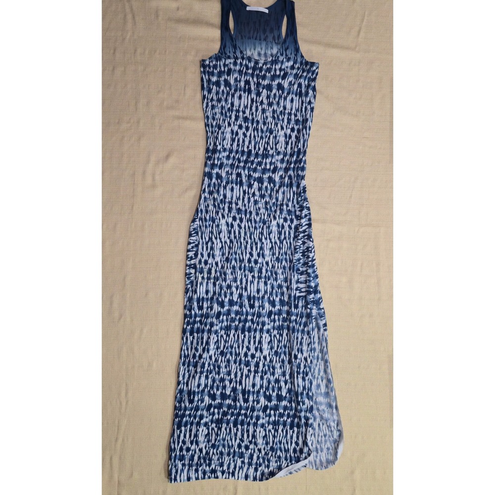 Thakoon Blue White Tie Dye Ikat Cotton Knit Racerback Maxi Dress Side Slit